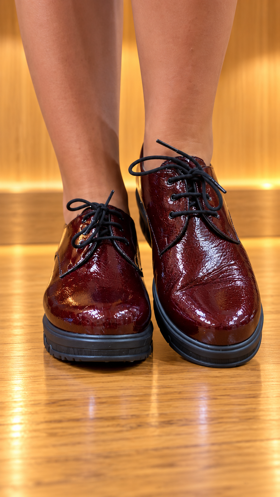 Zapato de Mujer Pitillos de Piel Burdeos con Cordones
