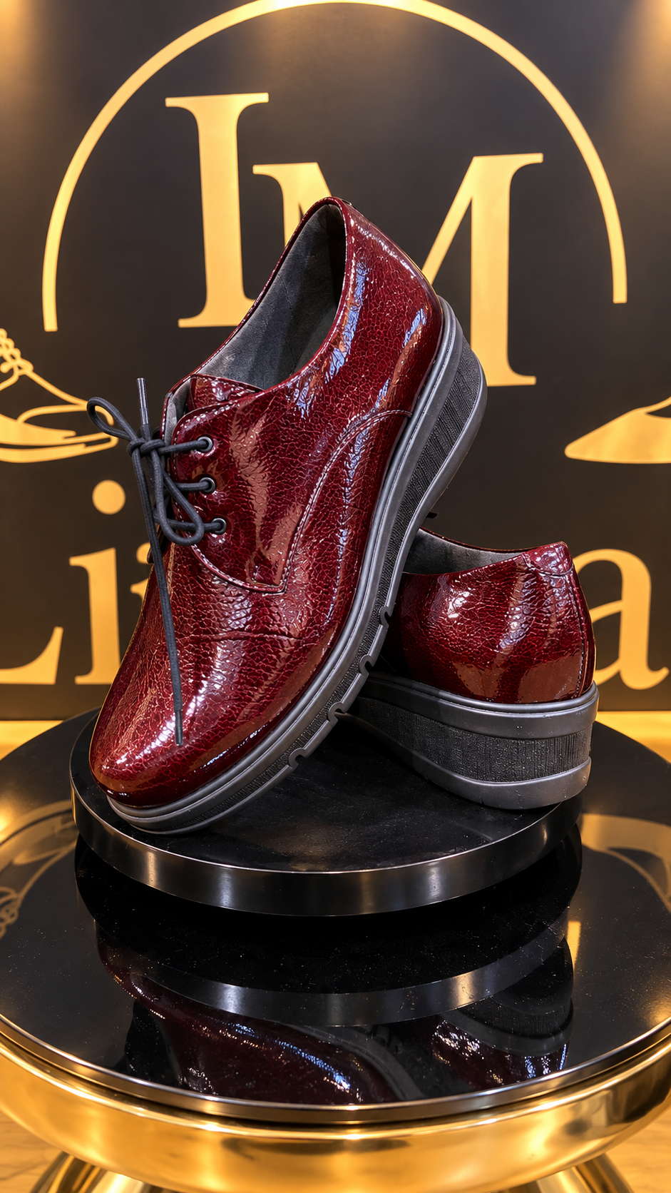 Zapato de Mujer Pitillos de Piel Burdeos con Cordones