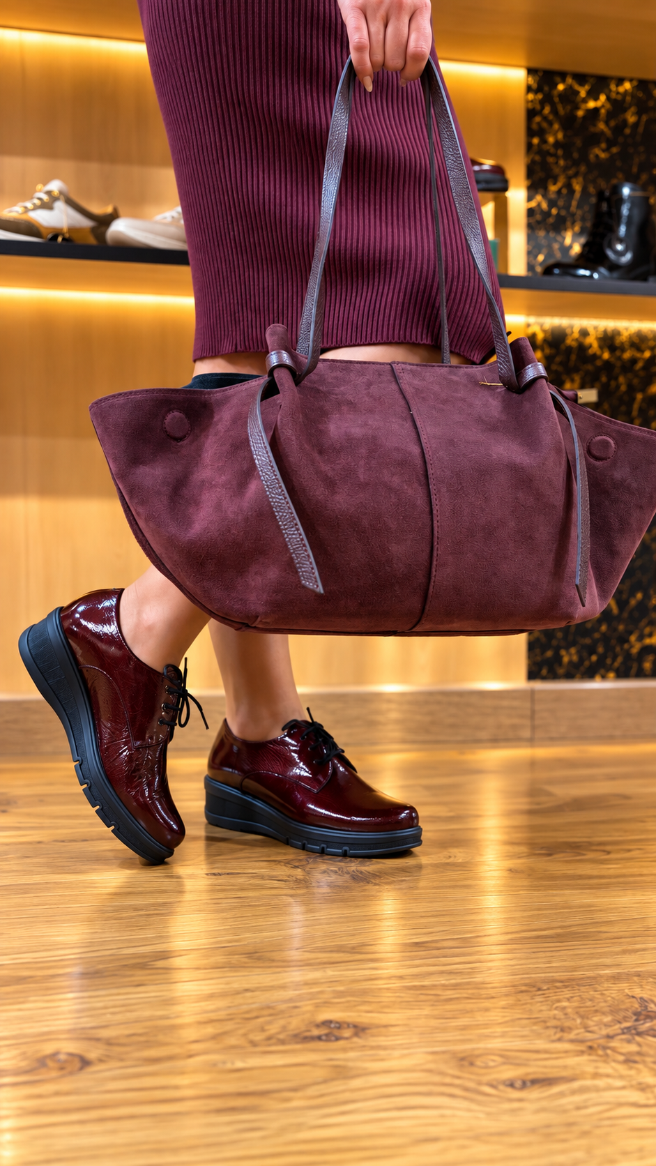 Zapato de Mujer Pitillos de Piel Burdeos con Cordones