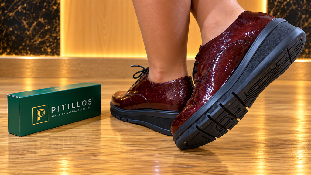 Zapato de Mujer Pitillos de Piel Burdeos con Cordones